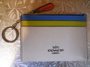 NWT Coach Mini Skinny ID With Key Ring Colorblock Chalk/Racer BlueMulti CL334 - Picture 1 of 3