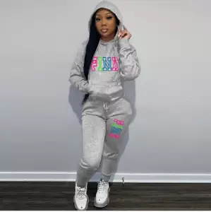 WOMEN'S 2pc PINK PRINT HOODIE & JOGGER SET (GRAY) IN STORES NOW! - Picture 1 of 1