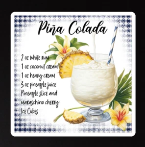 Piña colada Recipe Magnet, Cocktail Lover Gift, Bar Decor, Pina Colada Bar Gift - Picture 1 of 4