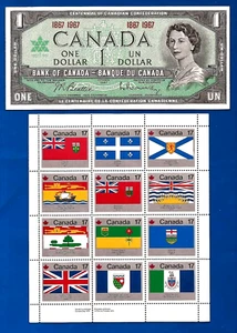 1967 CANADA 1 ONE DOLLAR BILL NOTE + vintage Canadian FLAG stamps - Picture 1 of 1