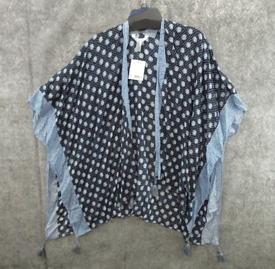 LC Lauren Conrad 女式衬衫尺寸 O/S 纤维胶开衫花卉海军蓝印花新品 — 第 1/4 张图片