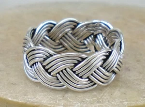 ANILLO BANDA TRENZADA TEJIDO PLATA ESTERLINA .925 ANCHO talla 9 estilo # r2757 - Imagen 1 de 2