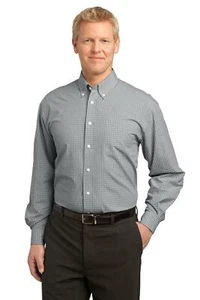 Port Authority Mens Long Sleeve Button Down Plaid Pattern Easy Care Shirt S639 - Picture 1 of 7