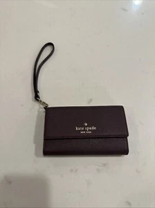 Kate Spade Iphone Cases Phone Wristlet Leather Wallet Pouch Maroon purple - Picture 1 of 6