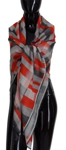 C'N'C COSTUME NATIONAL Scarf Gray Red Shawl Foulard Wrap 135cm x 135cm 220usd - Picture 1 of 11