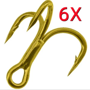 20pcs Gold High Carbon Steel 6x Strong Treble Fishing Hooks 4# 6# - Picture 1 of 26