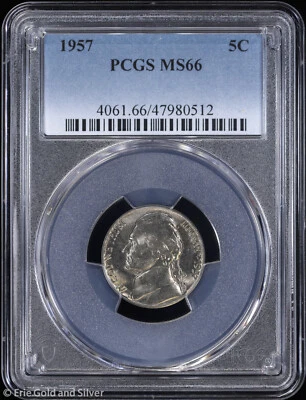 1957 5c Jefferson Nickel PCGS MS 66 | Uncirculated UNC BU - Image 1 of 4