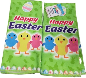 Set of 2 Same Microfiber Towels (15.5"x23") COLORFUL CHICKS, HAPPY EASTER, Link - Picture 1 of 11