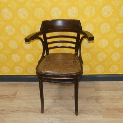 true vintage Bugholz/Leder Stuhl Armlehnstuhl Gastronomie Kaffeehausstuhl Patina - Bild 1 von 4