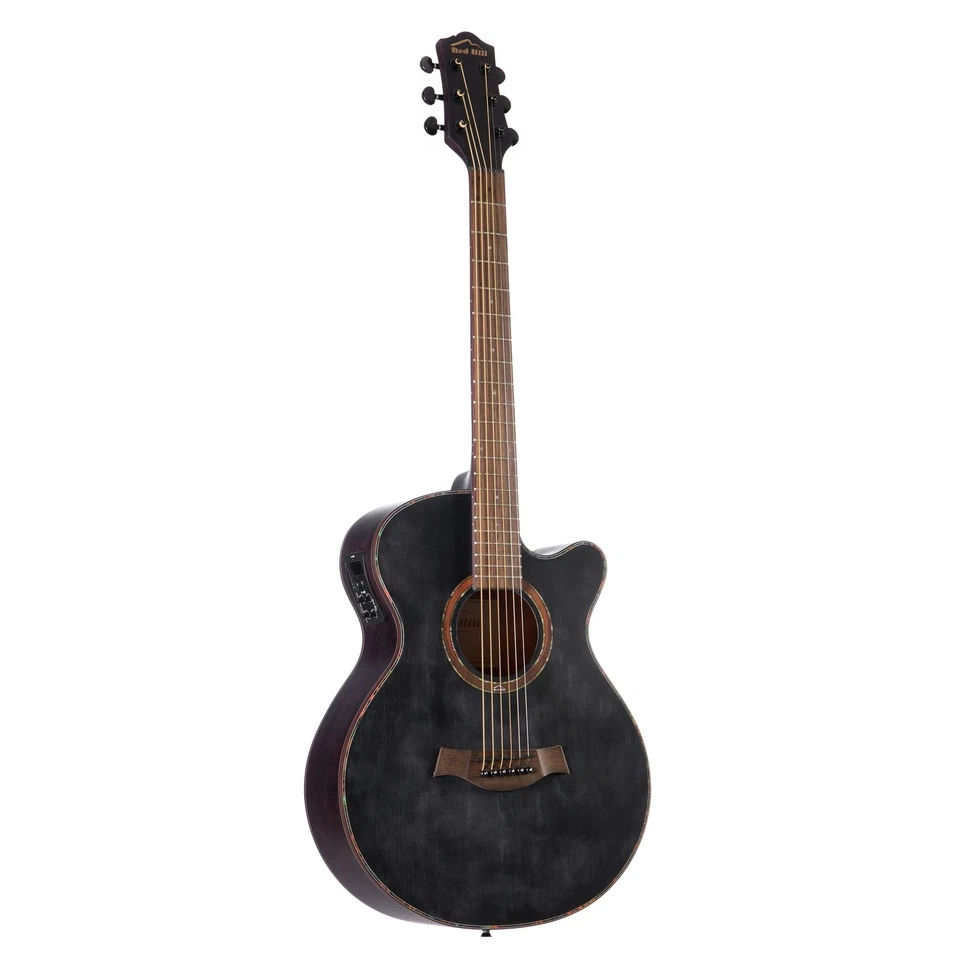 Red Hill Western Vintage Elektrische Gitarre Mini Jumbo Cutaway Schwarz PS-400T - Bild 1 von 4
