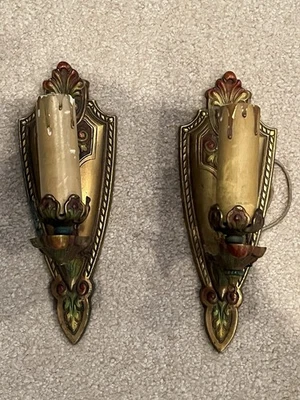 Antique Salvaged Pair Art Deco Wall Mount Sconces Lamp Light Fixtures 1920s - Image 1 of 4