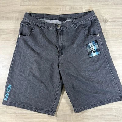 Bermuda jeans vintage Y2K Red Ape folgada bordada preta cinza tamanho 44 peça - Imagem 1 de 4