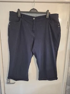 Ladies 'Maine' Crop Trousers Navy Blue. Zip Up. Turn Ups. Size 20 - Picture 1 of 12
