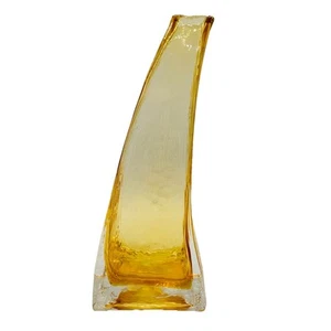 Asymmetrical Abstract Textured Art Glass Blown Yellow Glass Vase 9” East Of Eden - Picture 1 of 9