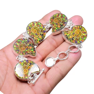 Pulsera de cadena de joyería de plata de ley 925 con piedras preciosas de amonita unisex - Imagen 1 de 5