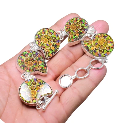 Ammonite Gemstone 925 Sterling Silver Jewelry Chain Bracelet Unisex - Image 1 of 4