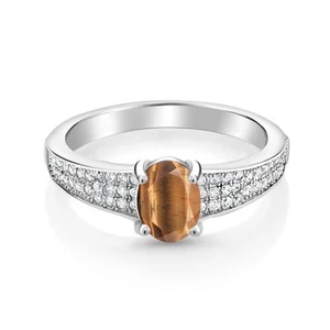 925 Sterling Silver Brown Tiger Eye Engagement Ring For Women (1.73 Cttw,  - Picture 1 of 4