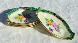Vintage NORITAKE Hand Painted ASHTRAYS Set of 5 Flowers Butterfly Gold Trim - Picture 1 of 3