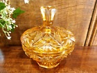 Antique AMBER OVERLAID/CUT TO CLEAR Cut Glass DRESSING TABLE POWDER BOWL & LID