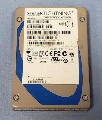 SanDisk Lightning 800GB 6Gb/s 2.5" SAS SSD - PN: SDLB6HM-800G-31 - Image 1 of 3