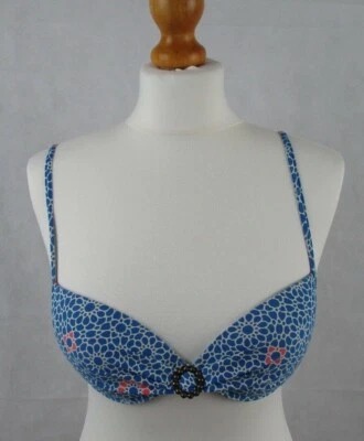 Ladies Espirit Padded Underwired Bikini Top Blue Floral Size UK 8 B Cup - Image 1 of 4