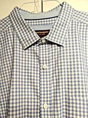 Camisa de Vestir JOHNSTON & MURPHY 3XL Azul/Blanco Cuadros Cuadros Guinga Puño Abatible Foto 1 de 4