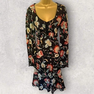 Vestido DAY Birger at Mikkelsen Mujer Negro Seda Floral Manga Larga Talla 40 UK 14 - Imagen 1 de 7