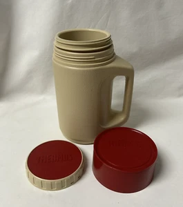 Vintage Thermos Plastic Model 4215 Red Cap Beige Body 1980s Hot Foods Container - Picture 1 of 12