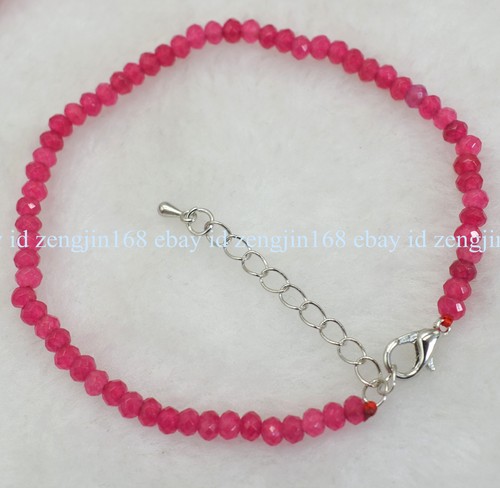 VALENTINO Bracciale 2x4mm Sfaccettato Rosa Giada Rossa Rondelle Pietre Preziose Perline 7 5" AAA+