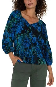 Liverpool 3/4 SLEEVE SWEETHEART NECK WOVEN BLOUSE - Picture 1 of 6