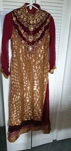 Indische pakistanische Hochzeit Party Eid Kleidung Größe Small weinrot und gold wunderschön - Bild 1 von 8
