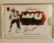 2017 Kareem Hunt Rc Flawless Patch Auto 09/20 Toledo Rockets Logo