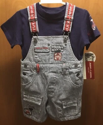 NUEVO CON ETIQUETAS - Conjunto de 2 piezas de mono y camiseta vintage Radio Flyer para niños, talla 2T Foto 1 de 4