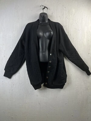 Women's Large Cardigan Sweater Black White Stag Granny Core Vintage - Image 1 of 4