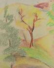 Vintage expressionist pastel painting forest landscape