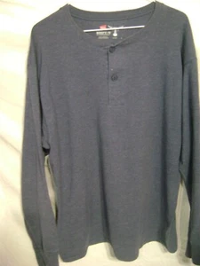 Hanes Beefy Long Sleeve Henley Shirt L Navy Beefy-T Casual  - Picture 1 of 3