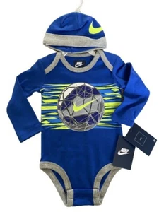 Nike Fußball Babys Body mit Mütze 6-9 Monate blau/grün Sale Artikel - Bild 1 von 2