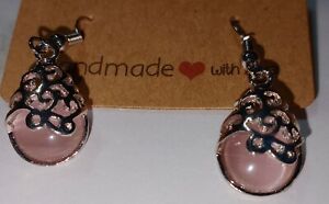 Gorgeous And Interesting Filigree Earrings, Attractive Pink Stone Filigree...