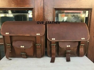 Goat Leather Motorcycle Bag Handmade Panniers Pouch Side Saddlebag Real Genuine - Picture 1 of 14