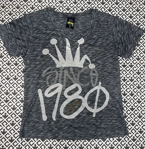 Stussy “Since 1980” Gray/Blk Logo V Neck T Shirt Size Medium Women's - Picture 1 of 5