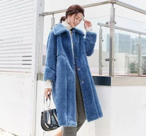 Womens Fashion Winter Lapel Long Sleeve Warm Parkas Loose Faux Lamb Wool Coats - Picture 1 of 14