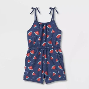 Cat & Jack Girls Size XS X-Small (4-5) Watermelon Printed Knit Sleeveless Romper - Picture 1 of 4