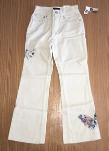 NWT Girls GapKids 100% Cotton Beaded Butterfly Embroidered Pants 7 7S - Picture 1 of 7