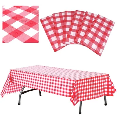 Plastic Checkered Tablecloth | 6 Pcs Pack - 54” Wide x 108” Long | Red and Wh... - Image 1 of 4