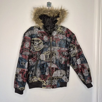 Редкий винтажный Paradiso кожи вышитые автомобили Куртка Пальто с капюшоном детей большой 14/16 - Изображение 1 из 4