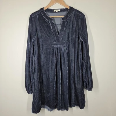 Mini Vestido Caballete Azul Gris Terciopelo Manga Larga Pequeño Vacaciones Cuello en V Muesca Cuello Foto 1 de 4