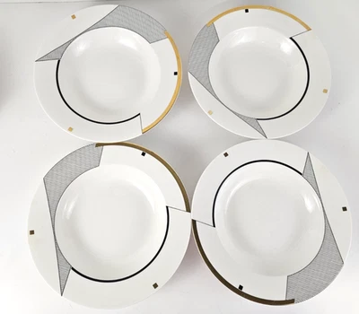 Juego de 4 cuencos geométricos con borde Art Deco Mikasa Ultima + 9,25" HK 228 ángulos dorados Foto 1 de 4