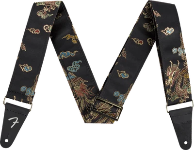 Correa de guitarra Fender Satin Dragon genuina, negra Foto 1 de 2