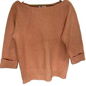Andrea Jovine Waffle Knit Sweater Boat Neck Ribbed Hem Cotton Womens Sz L Peach - Picture 1 of 10