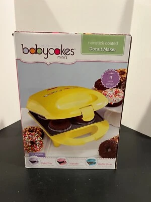 Babycakes Minis Mini Máquina de Donuts con Recubrimiento Antiadherente (Amarillo, Hace 4 Donuts) NUEVO Foto 1 de 4